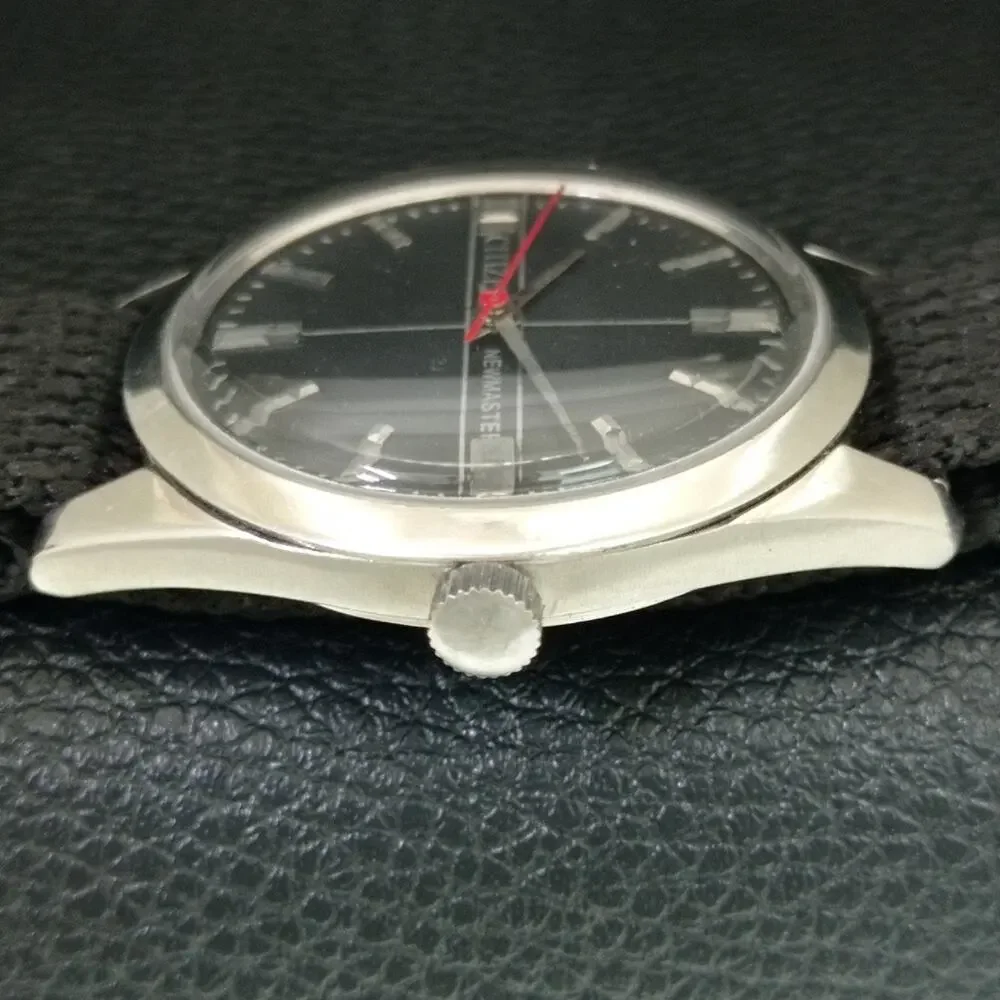 Vintage 1974 Citizen Manual Wound Mens Silver Watch & Red accents